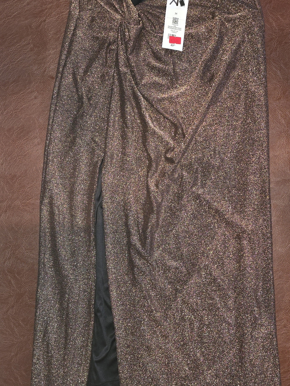 Sparkling Bronze Metallic Skirt Lined with Front Slit